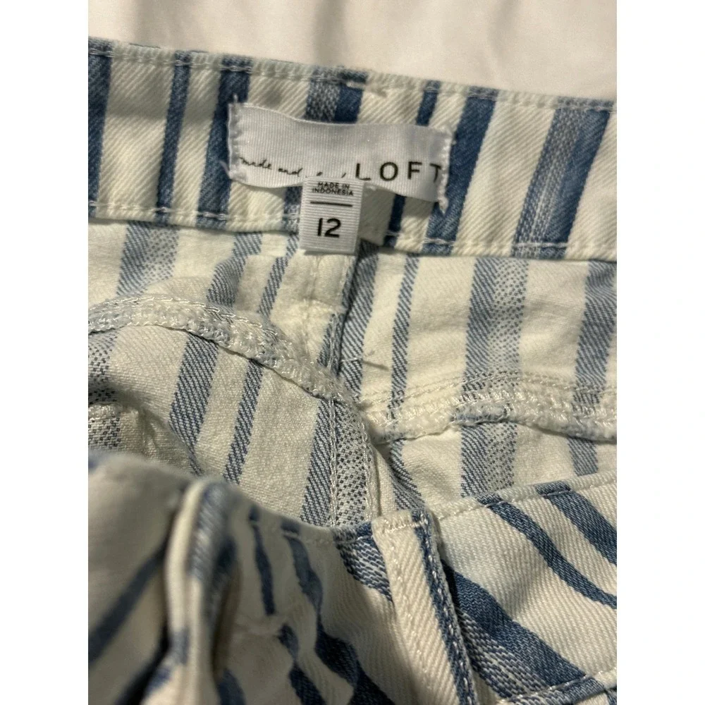 Loft Blue White Striped Denim Mini Skirt Womens 12 Cotton‎ Stretch coastal